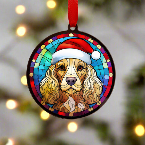 Cocker Spaniel Golden in Santa Hat Suncatcher Decoration